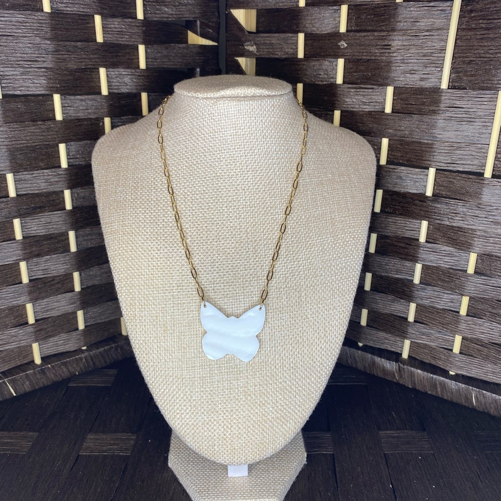 Park Lane Elegant Mother of Pearl Butterfly Pendant Necklace